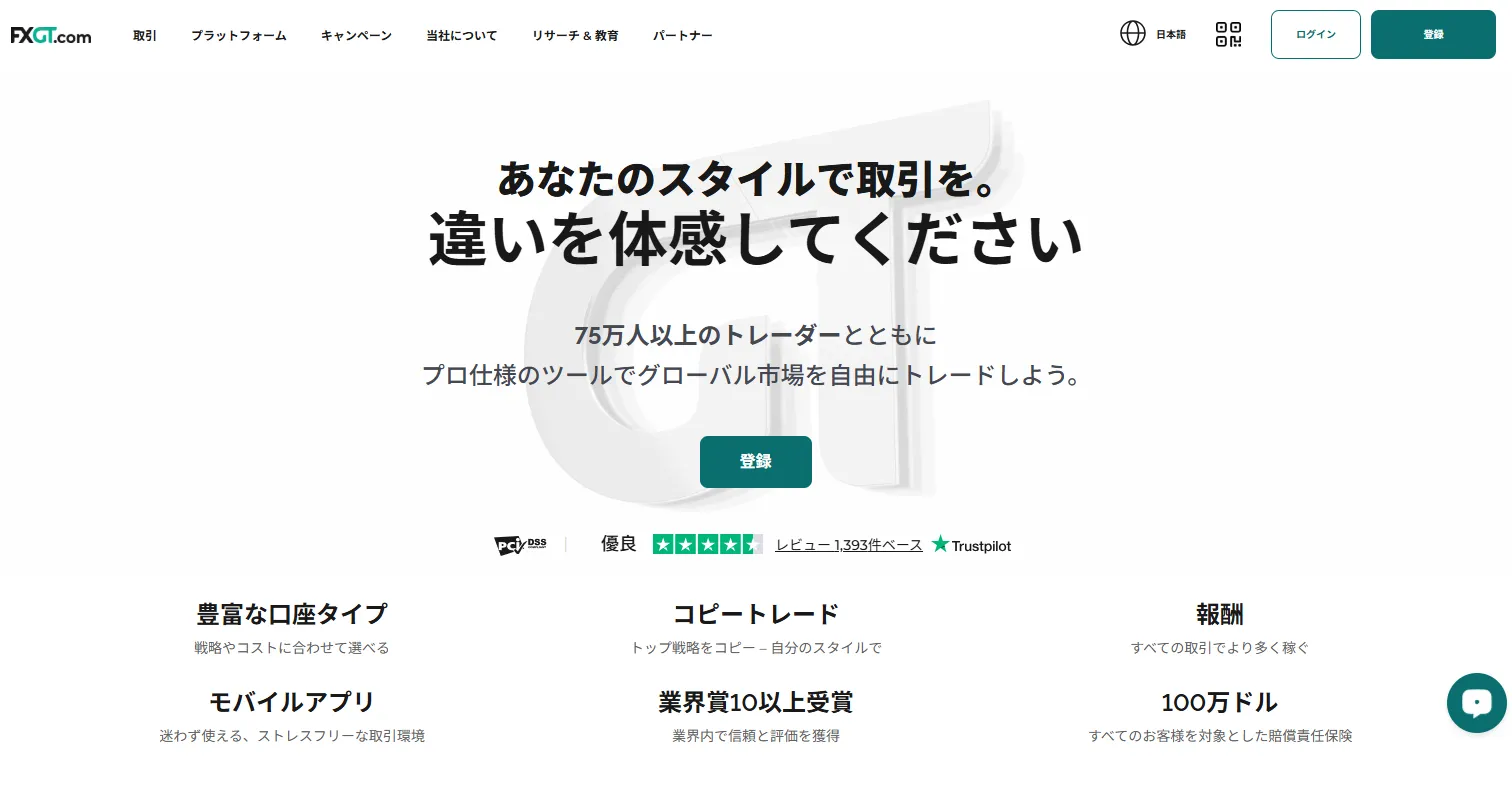 FXGT公式サイトのトップ画像